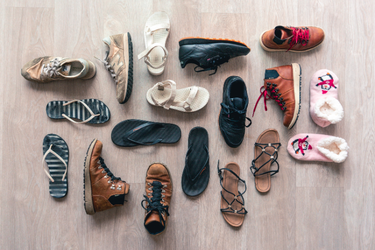Selection of shoes. What to pack for a motorhome holiday